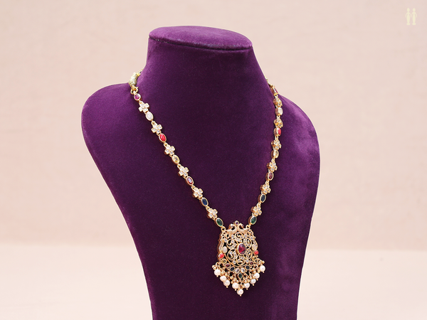Multicolor Stone With Gold Plated Silver Necklace