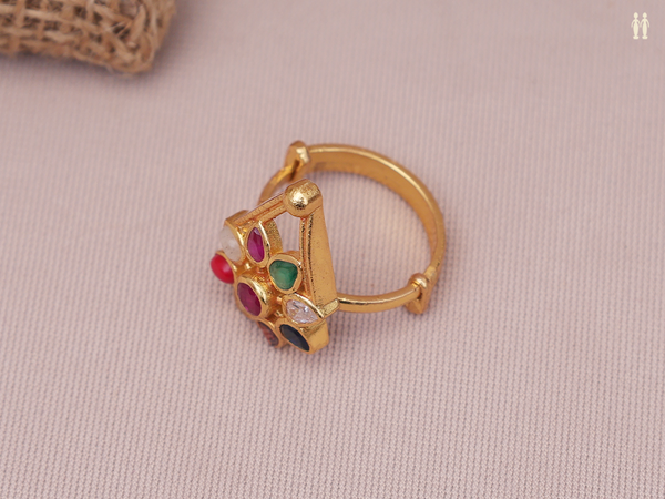 Floral Design Gold Plated Pure Silver Adjustable Ring