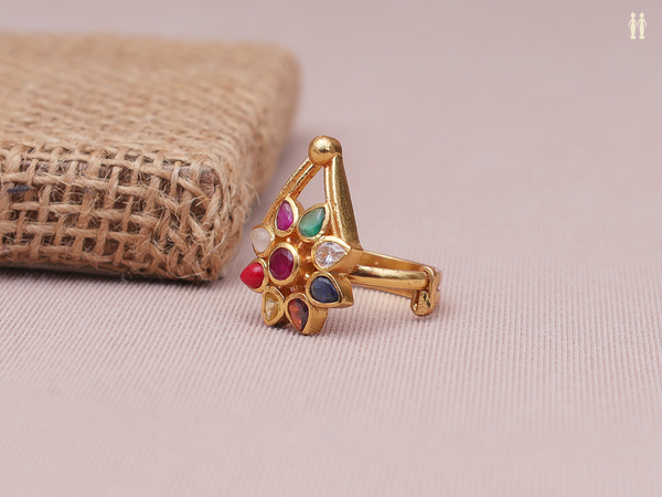 Floral Design Gold Plated Pure Silver Adjustable Ring
