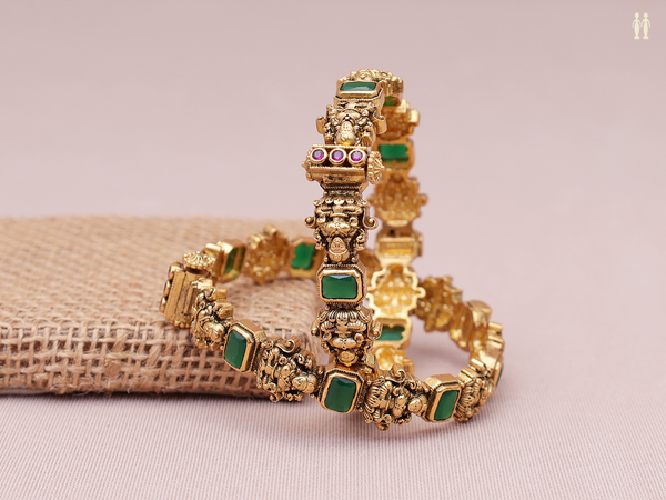 Antique Design Gold Plated Pure Silver Screw Bangles