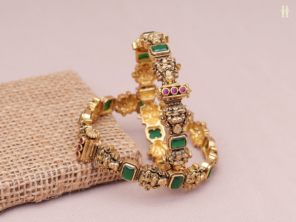 Antique Design Gold Plated Pure Silver Screw Bangles