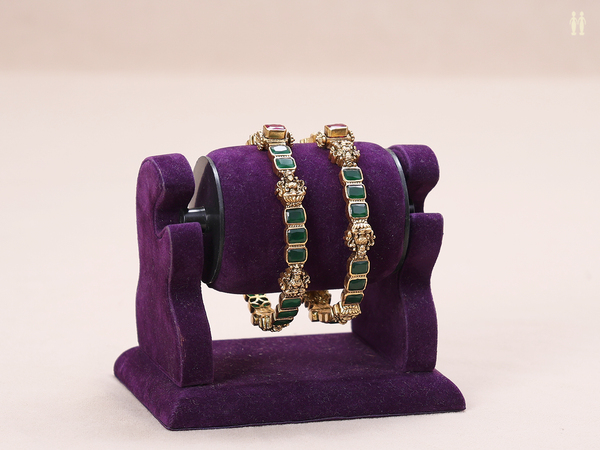 Antique Design Emerald Stone Gold Plated Silver Screw Bangles