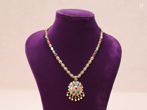 Multicolor Stone Floral Design Gold Plated Silver Necklace