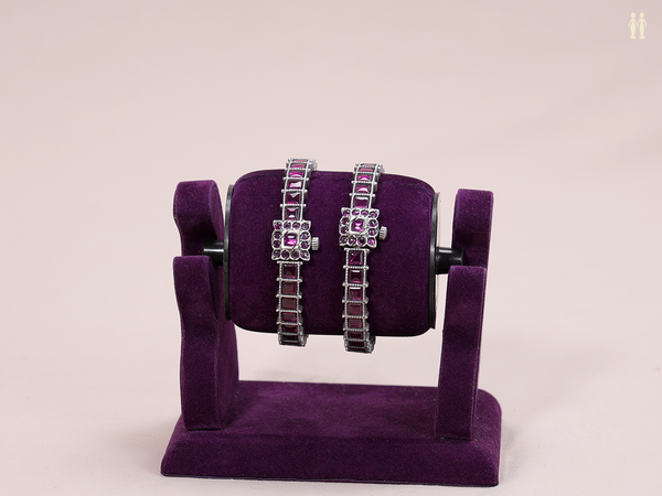 Pink Stone Pure Silver Screw Bangles