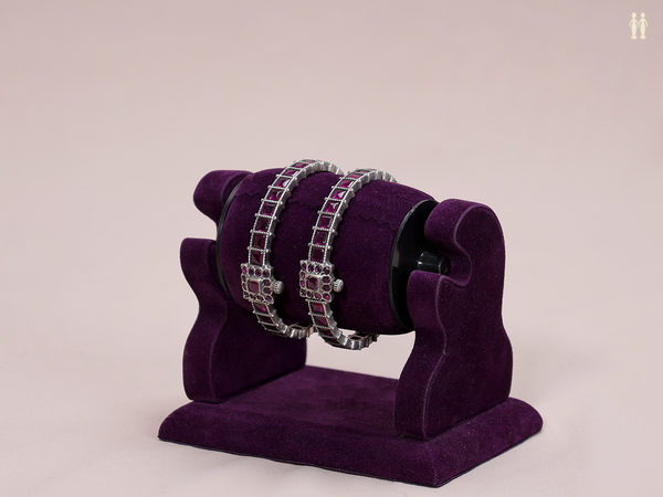 Pink Stone Pure Silver Screw Bangles
