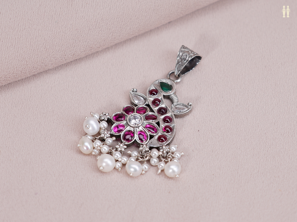 Peacock Design With Kemp Stone Pure Silver Pendant