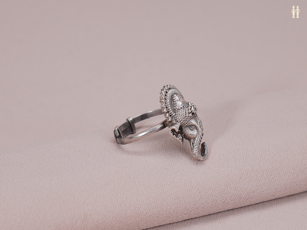 Ganesha Design Pure Silver Adjustable Ring