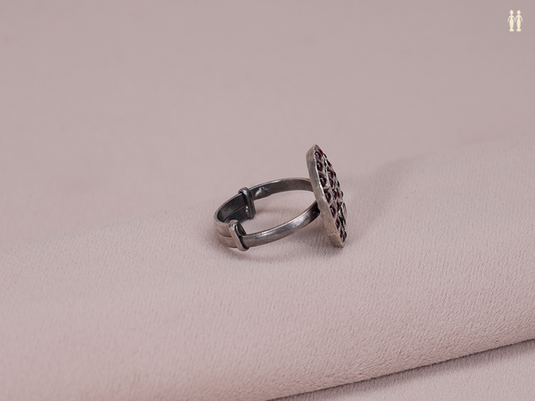 Tri Color Stone Pure Silver Adjustable Ring