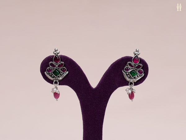Pink And Green Kemp Stone Pure Silver Earrings