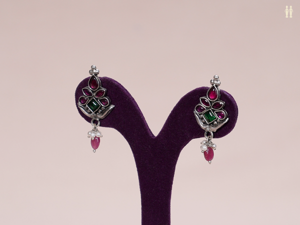 Pink And Green Kemp Stone Pure Silver Earrings
