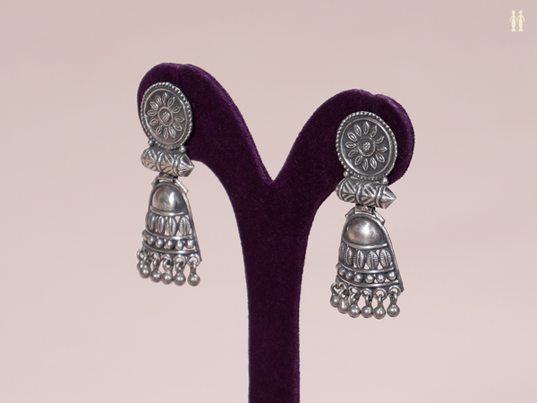 Antique Design Oxidized Pure Silver Earrings