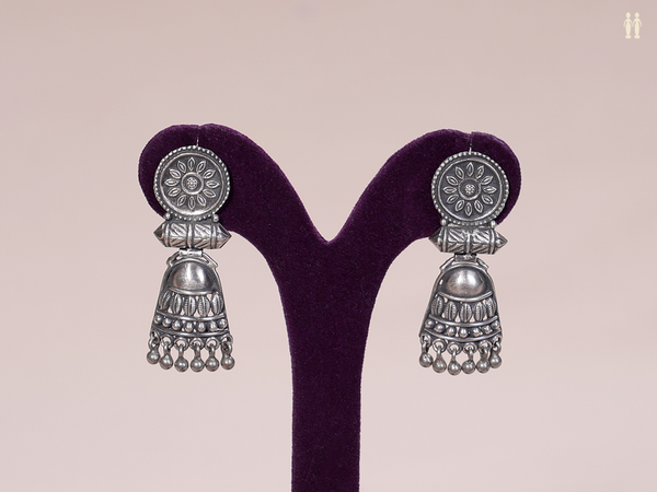 Antique Design Oxidized Pure Silver Earrings