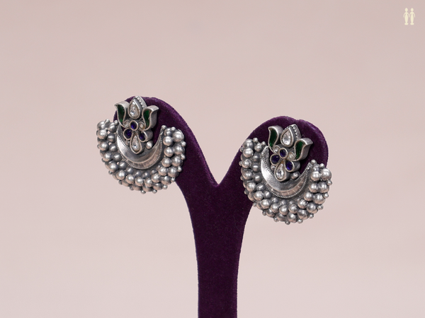 Tri Color Stone Pure Silver Stud Earrings