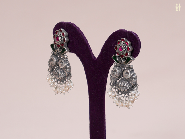 Peacock Design Oxidized Pure Silver Earrings
