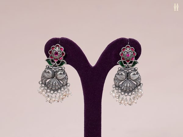Peacock Design Oxidized Pure Silver Earrings