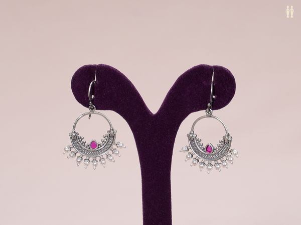 Pink Kemp Stone With Pearl Hook Earrings