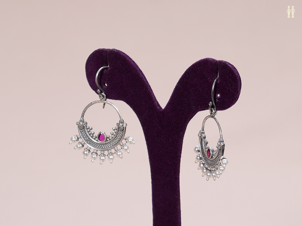 Pink Kemp Stone With Pearl Hook Earrings