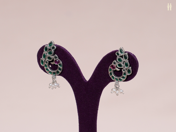 Peacock Design With Kemp Stone Pure Silver Earrings