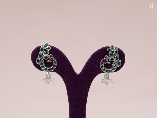Peacock Design With Kemp Stone Pure Silver Earrings