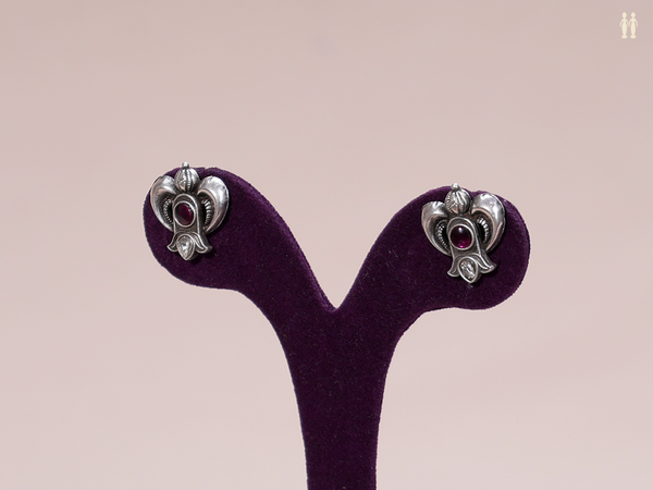 Crystal And Pink Stone Pure Silver Stud Earrings