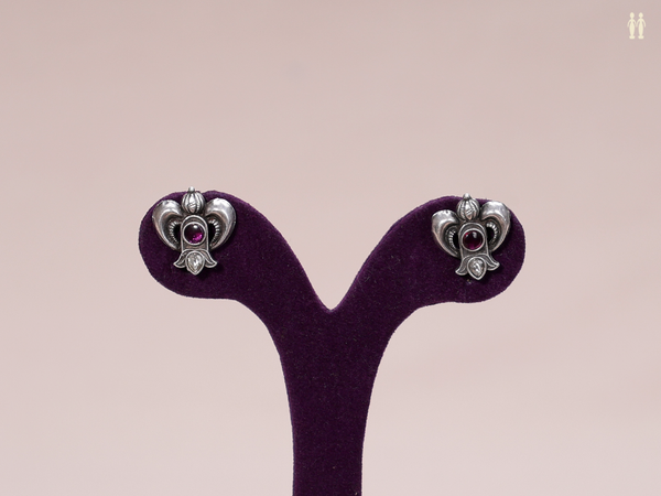 Crystal And Pink Stone Pure Silver Stud Earrings