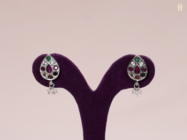 Multicolor Stone With Beads Pure Silver Earrings