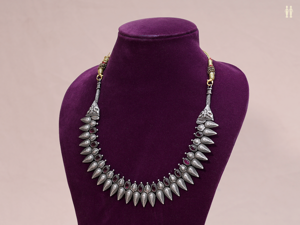 Pink Stone Oxidized Pure Silver Necklace