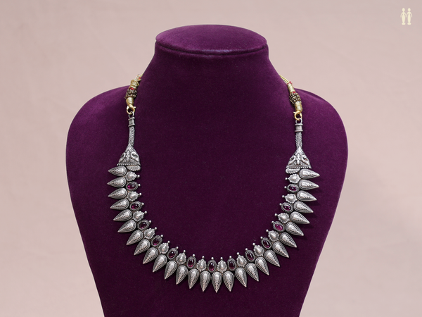 Pink Stone Oxidized Pure Silver Necklace
