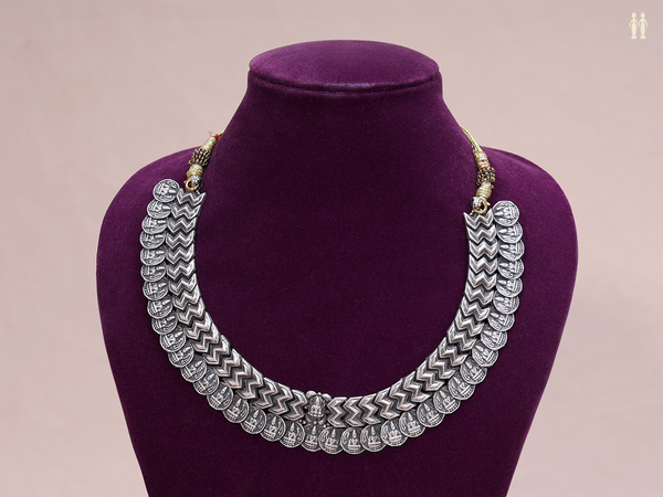 Lakshmi Kasu malai Oxidized Pure Silver Necklace