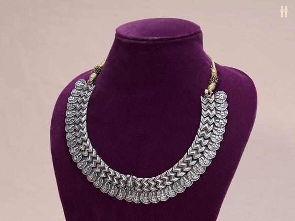Lakshmi Kasu malai Oxidized Pure Silver Necklace