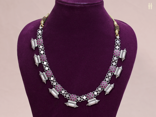 Pink Stone Oxidized Pure Silver Necklace