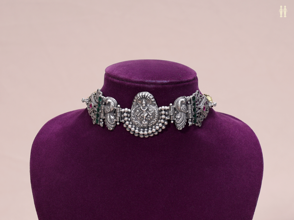Antique Design Oxidized Pure Silver Choker