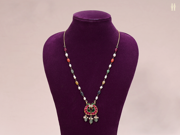 Peacock Design With Navaratna Stones Long Chain
