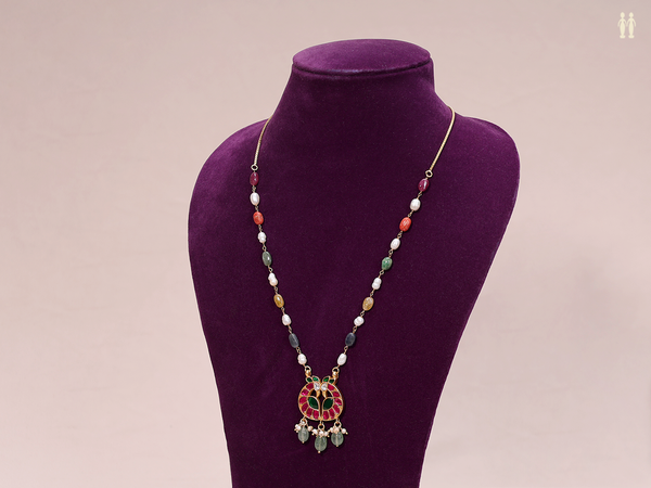 Peacock Design With Navaratna Stones Long Chain