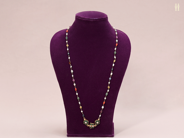 Navaratna Stones Pure Silver Long Necklace