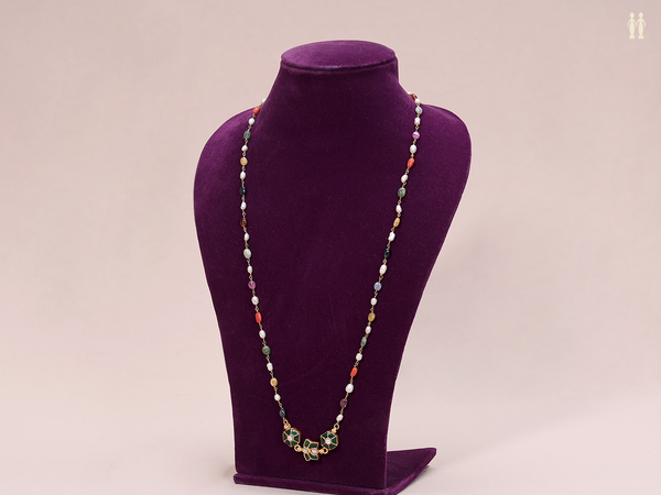 Navaratna Stones Pure Silver Long Necklace