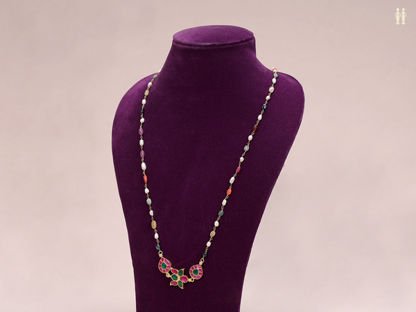 Navaratna Stones Pure Silver Long Chain
