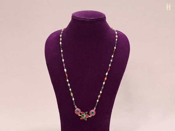 Navaratna Stones Pure Silver Long Chain