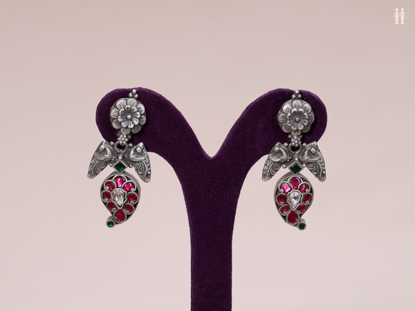 Paisley Design Oxidized Pure Silver Earrings