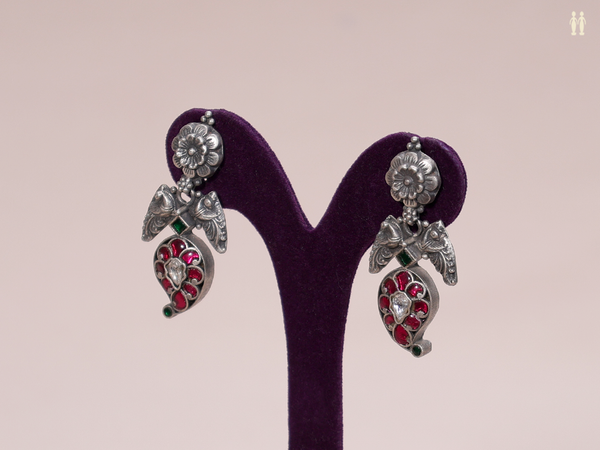 Paisley Design Oxidized Pure Silver Earrings