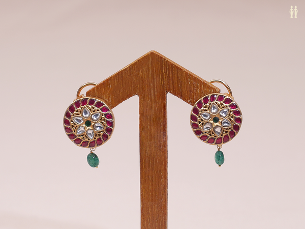 Chakram Design With Kemp Stone Gold Plated Silver Earrings