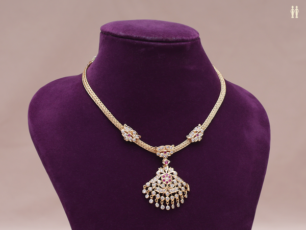 Crystal Stone Gold Plated Pure Silver Necklace