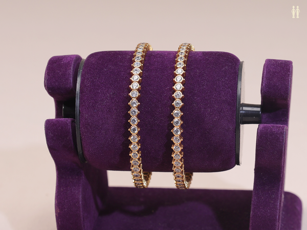 Crystal Stone Gold Plated Pure Silver Bangles