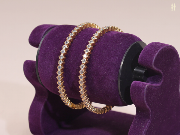 Crystal Stone Gold Plated Pure Silver Bangles