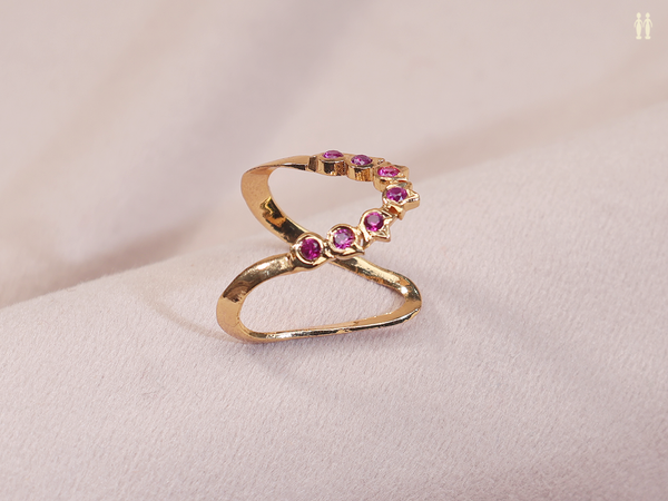 Pink Stone Gold Plated Pure Silver Ring