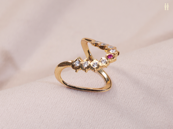 Pink And Crystal Stone Gold Plated Pure Silver Ring