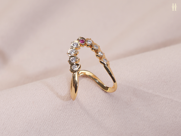 Pink And Crystal Stone Gold Plated Pure Silver Ring