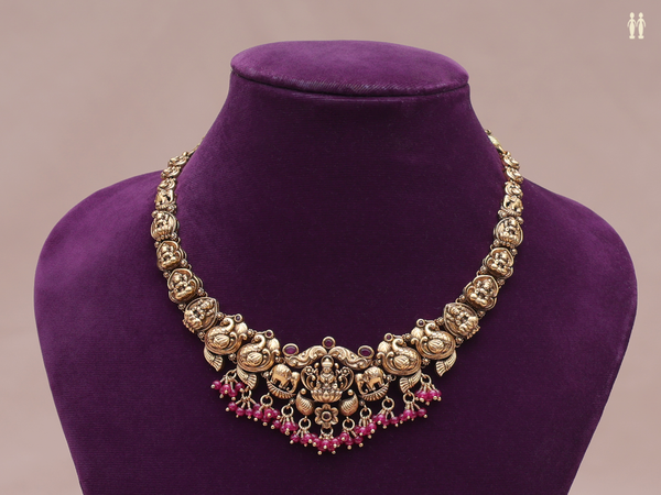 Antique Design With Beads Gold Plated Pure Silver Necklace