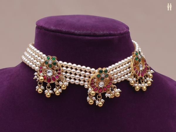 Kundan Stone With Beads Gold Plated Pure Silver Choker