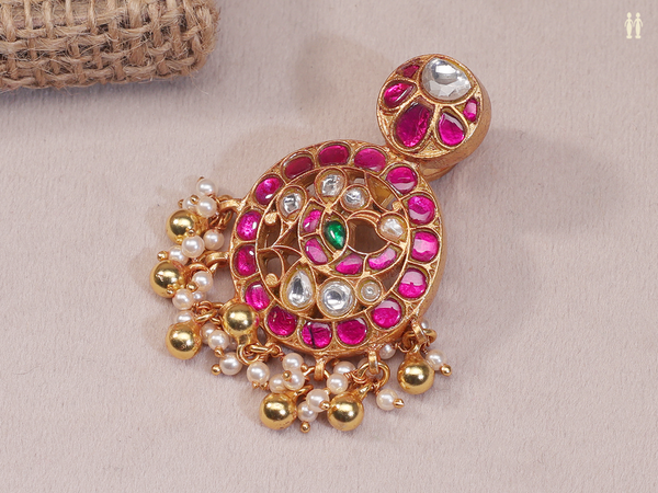 Tri Color Stone With Beads Gold Plated Juda Pin